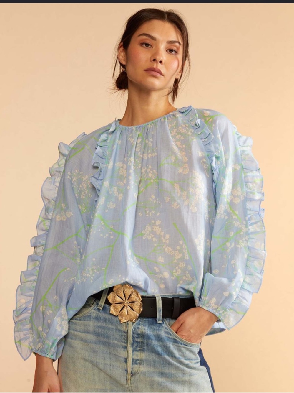 Cynthia Rowley Pastel Blue Floral Ruffle Blouse